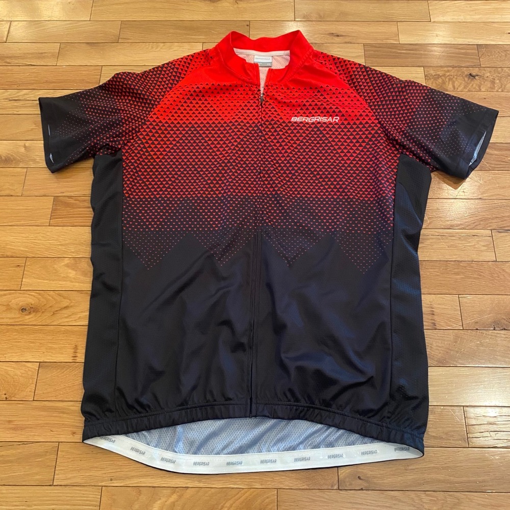 Bergrisar Mens XXL Cycling Jersey Short Sleeve Red Black Geometric Full Zip